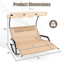 Outdoor 2 Persons Rocking Chaise Lounge with Canopy and Wheels-Beige by LJGDeals