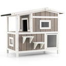 Outdoor 2-Story Wooden Feral Cat House with Escape Door-Gray by LJGDeals