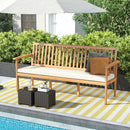 Outdoor 3-Seat Wood Bench with Seat Cushion and Slatted Seat-White by LJGDeals