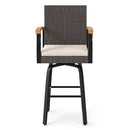 360° Swivel Outdoor Bar Stool with Cushion & Wood Armrests