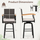 360° Swivel Outdoor Bar Stool with Cushion & Wood Armrests