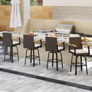 360° Swivel Outdoor Bar Stool with Cushion & Wood Armrests