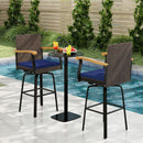 360° Swivel Outdoor Bar Stool with Cushion & Wood Armrests