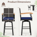 360° Swivel Outdoor Bar Stool with Cushion & Wood Armrests