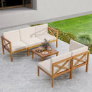Outdoor 6 Pieces Acacia Wood Patio Sectional Furniture Set-Off White by LJGDeals