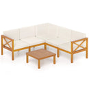 Outdoor 6 Pieces Acacia Wood Patio Sectional Furniture Set-Off White by LJGDeals