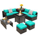Outdoor 9 Pieces Patio Furniture Set with 50 000 BTU Propane Fire Pit Table by DirectDeals