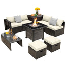 Outdoor 9 Pieces Patio Furniture Set with 50 000 BTU Propane Fire Pit Table by DirectDeals