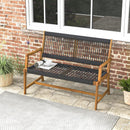 Outdoor Acacia Wood Bench with Rope Woven Backrest and Armrests for 2-Person by LJGDeals