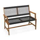 Outdoor Acacia Wood Bench with Rope Woven Backrest and Armrests for 2-Person by LJGDeals