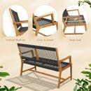 Outdoor Acacia Wood Bench with Rope Woven Backrest and Armrests for 2-Person by DirectDeals