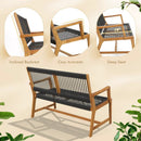 Outdoor Acacia Wood Bench with Rope Woven Backrest and Armrests for 2-Person by LJGDeals