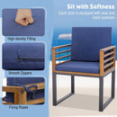 Outdoor Acacia Wood Patio Dining Chairs Set of 6 with Seat Back Cushions-Navy by LJGDeals