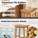 Outdoor Acacia Wood Bar Stools Set of 2 with PE Rattan Seats and Backrests by LJGDeals