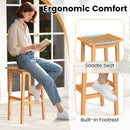Outdoor Acacia Wood Bar Stools Set of 2 with PE Rattan Seats and Backrests by LJGDeals