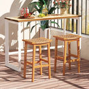 Outdoor Acacia Wood Bar Stools Set of 2 with PE Rattan Seats and Backrests by LJGDeals