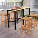 Outdoor Acacia Wood Bar Stools Set of 2 with PE Rattan Seats and Backrests by LJGDeals
