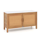 Outdoor Acacia Wood Storage Cabinet Outside Tool Cabinet with Fax Marble Top by LJGDeals