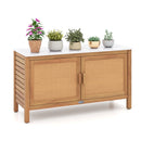 Outdoor Acacia Wood Storage Cabinet Outside Tool Cabinet with Fax Marble Top by DirectDeals