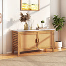 Outdoor Acacia Wood Storage Cabinet Outside Tool Cabinet with Fax Marble Top by LJGDeals