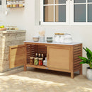Outdoor Acacia Wood Storage Cabinet Outside Tool Cabinet with Fax Marble Top by DirectDeals