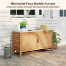 Outdoor Acacia Wood Storage Cabinet Outside Tool Cabinet with Fax Marble Top by LJGDeals
