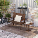 Outdoor All Weather Bench with Solid Rubber Wood Frame and Hand Woven PU Leather-Brown by LJGDeals