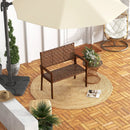Outdoor All Weather Bench with Solid Rubber Wood Frame and Hand Woven PU Leather-Brown by LJGDeals