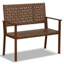 Outdoor All Weather Bench with Solid Rubber Wood Frame and Hand Woven PU Leather-Brown by LJGDeals