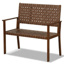 Outdoor All Weather Bench with Solid Rubber Wood Frame and Hand Woven PU Leather-Brown by LJGDeals