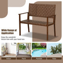 Outdoor All Weather Bench with Solid Rubber Wood Frame and Hand Woven PU Leather-Brown by LJGDeals