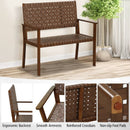 Outdoor All Weather Bench with Solid Rubber Wood Frame and Hand Woven PU Leather-Brown by LJGDeals