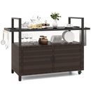 Outdoor Bar Cart Wicker Buffet Serving Cart with Cabinet and 8 Hooks-Black by DirectDeals