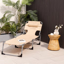 Folding Beach Lounge Chair with Pillow for Outdoor-Beige by LJGDeals