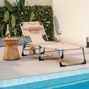 Folding Beach Lounge Chair with Pillow for Outdoor-Beige by LJGDeals