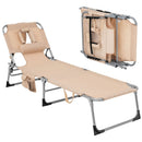 Folding Beach Lounge Chair with Pillow for Outdoor-Beige by LJGDeals