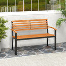 Outdoor Bench Acacia Wood Patio Loveseat with Backrest Armrests by LJGDeals