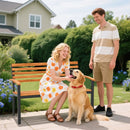 Outdoor Bench Acacia Wood Patio Loveseat with Backrest Armrests by LJGDeals