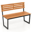 Outdoor Bench Acacia Wood Patio Loveseat with Backrest and Heavy Duty Metal Frame by LJGDeals