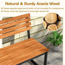 Outdoor Bench Acacia Wood Patio Loveseat with Backrest and Heavy Duty Metal Frame by LJGDeals
