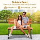 Outdoor Bench Acacia Wood Patio Loveseat with Backrest and Heavy Duty Metal Frame by LJGDeals