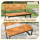 Outdoor Bench Acacia Wood Patio Loveseat with Backrest and Heavy Duty Metal Frame by LJGDeals