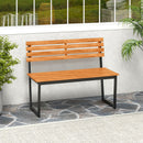 Outdoor Bench Acacia Wood Patio Loveseat with Backrest and Heavy Duty Metal Frame by LJGDeals