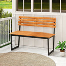 Outdoor Bench Acacia Wood Patio Loveseat with Backrest and Heavy Duty Metal Frame by LJGDeals