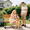 Outdoor Bench Acacia Wood Patio Loveseat with Backrest and Heavy Duty Metal Frame by LJGDeals