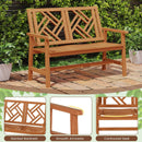 Outdoor Bench Wood 2-Person Patio Loveseat Chair with Geometric Backrest by LJGDeals