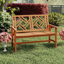 Outdoor Bench Wood 2-Person Patio Loveseat Chair with Geometric Backrest by LJGDeals