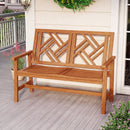 Outdoor Bench Wood 2-Person Patio Loveseat Chair with Geometric Backrest by LJGDeals