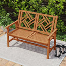Outdoor Bench Wood 2-Person Patio Loveseat Chair with Geometric Backrest by LJGDeals