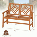 Outdoor Bench Wood 2-Person Patio Loveseat Chair with Geometric Backrest by LJGDeals